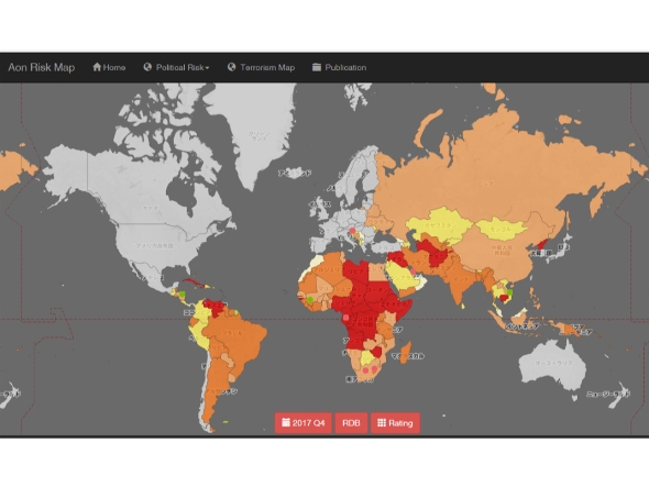政治的リスクやテロリズムの脅威を概観できるリスクマップ