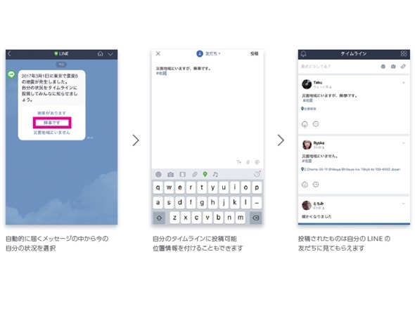 LINE、災害時の安否確認機能追加